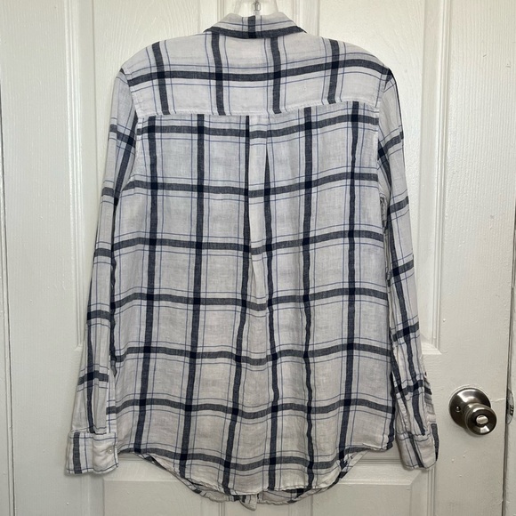 GAP Plaid Navy and white Long Sleeve Button Down Women’s Linen Top | size Small - Picture 5 of 5